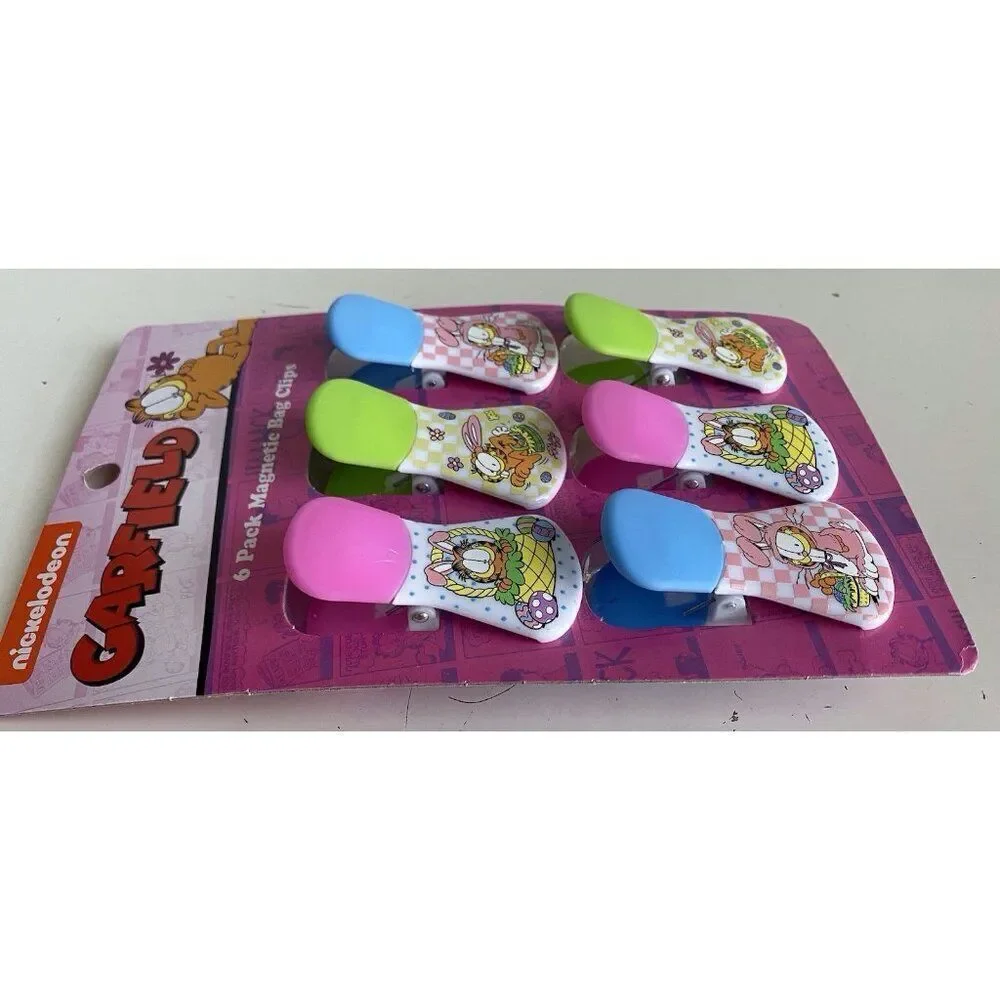 6 Pack Nickelodeon Garfield Magnetic Bag Clips Easter Spring Flowers Bunny‎ Eggs
